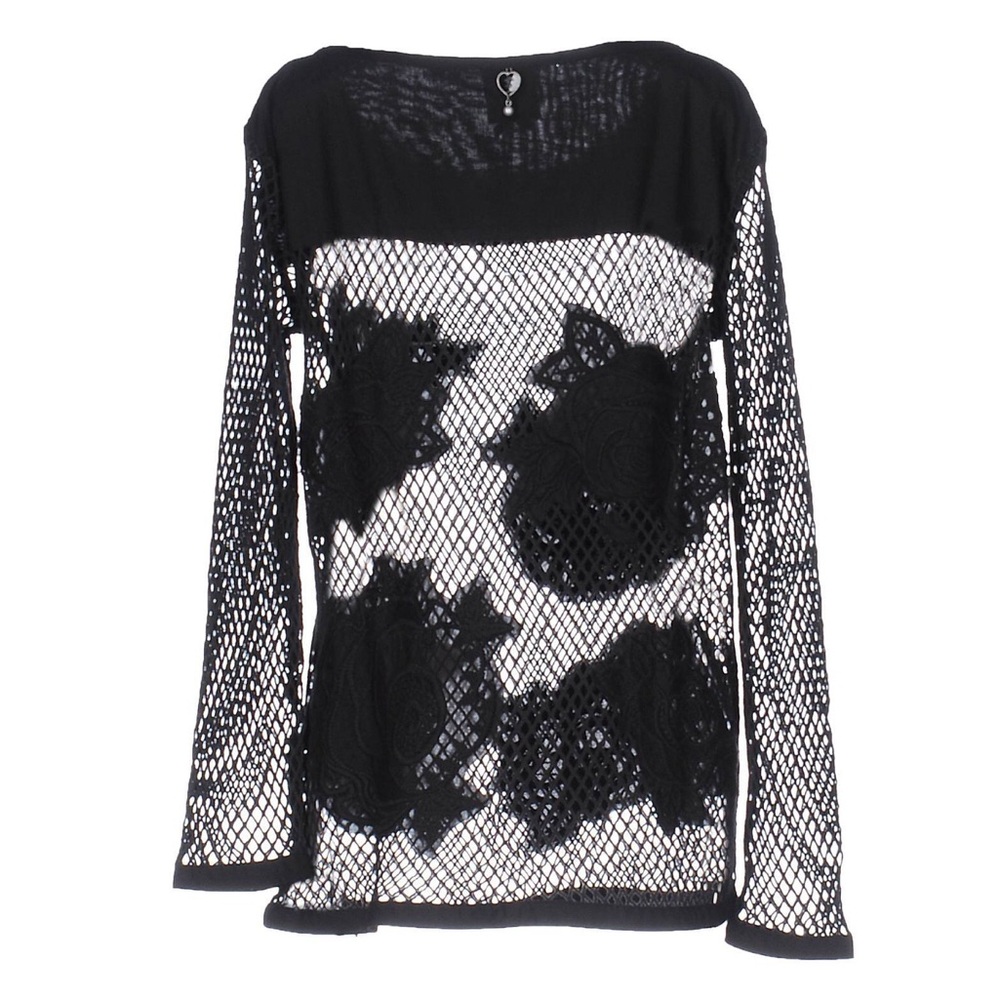 Twin Set Italian Luxury Elegant Black Lace Mesh Top